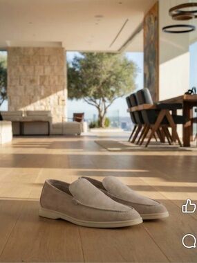 Men's Suede Slip-On Loafers in Taupe